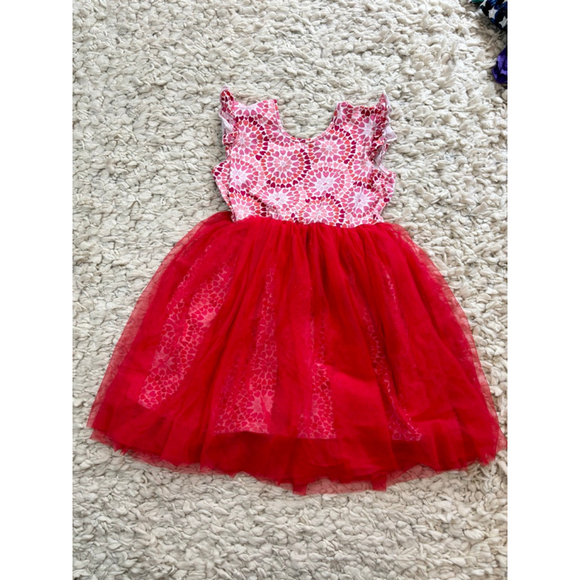 RuffleButts Other - Girls RuffleButts Red Pink Heart Tulle Dress Size 10